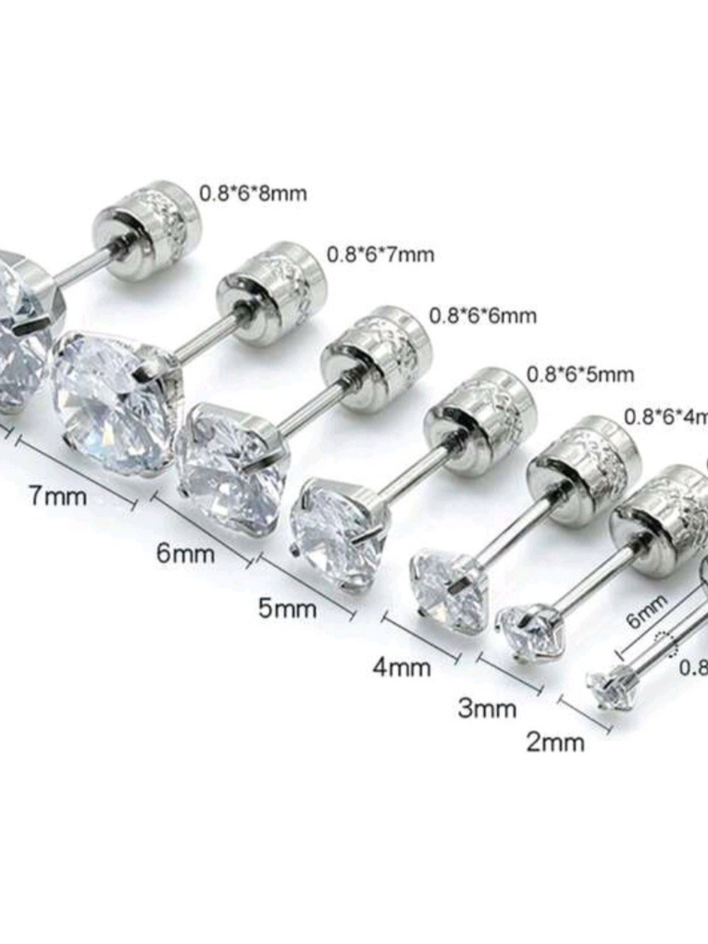Sterling Silver Clear Crystal Stud Earrings - Size 8mm
